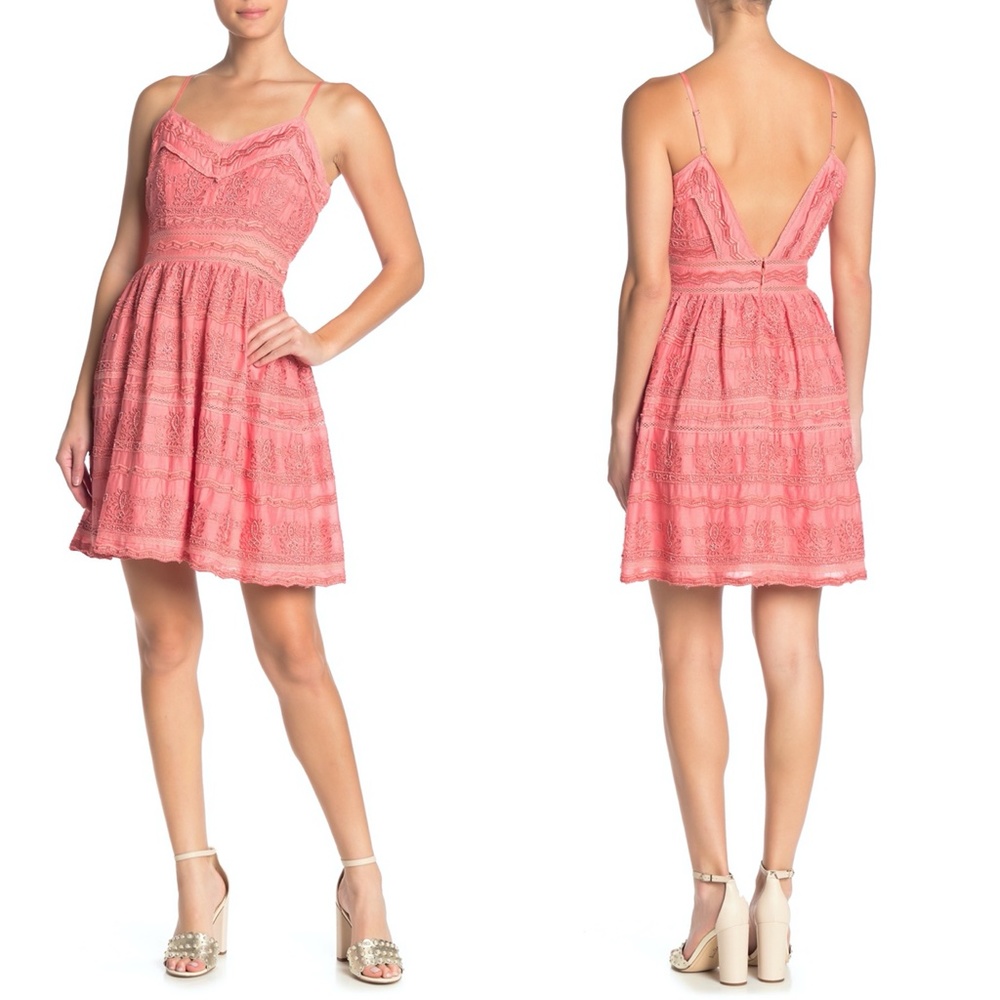 NEW LOVE SAM Anthropologie CORAL Beaded RIVIERA Embroidered Mini DRESS S